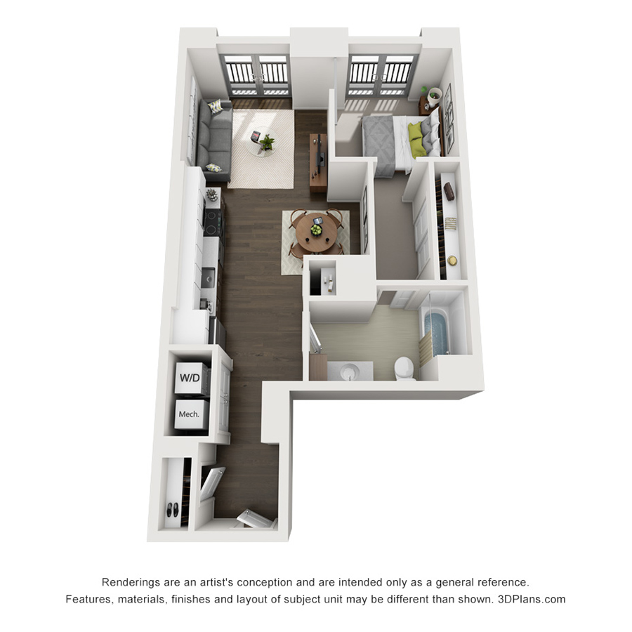 1x1 B floor plan