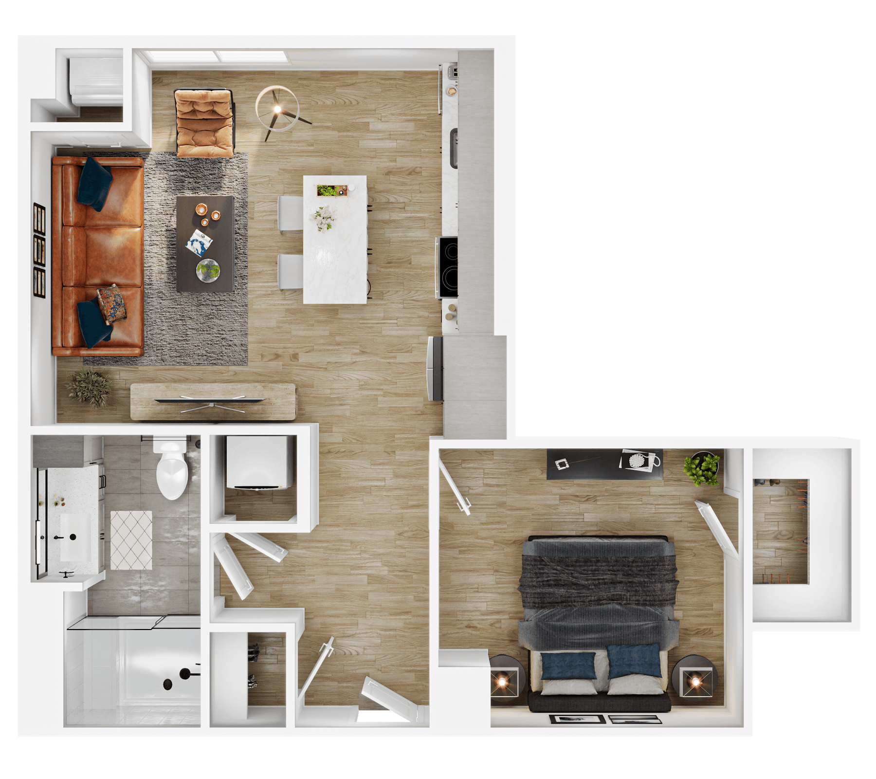 Rendering of the A15 floor plan with 1 bedroom[s] and 1 bathroom[s] at Vermeer