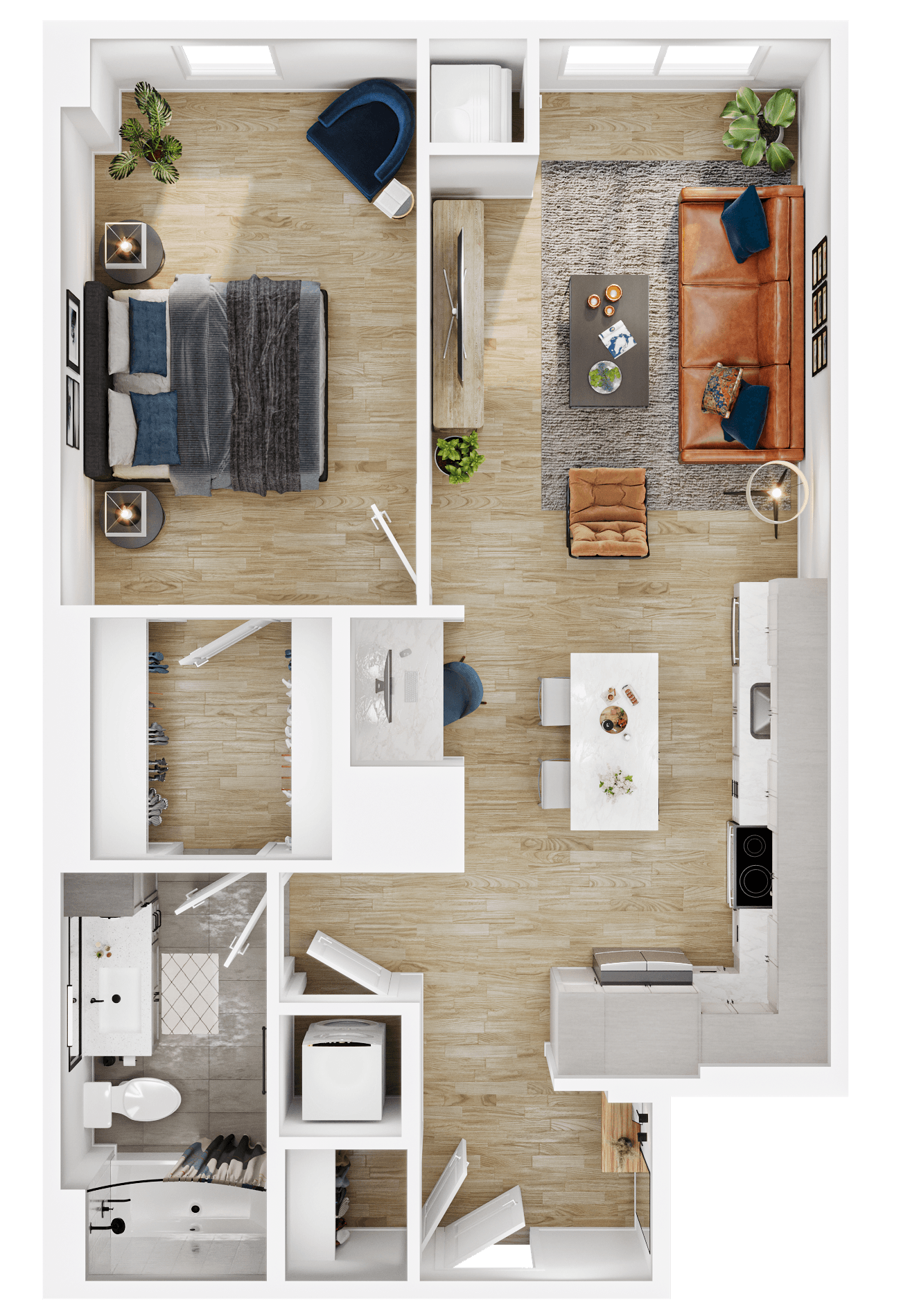 Rendering of the A13 floor plan with 1 bedroom[s] and 1 bathroom[s] at Vermeer