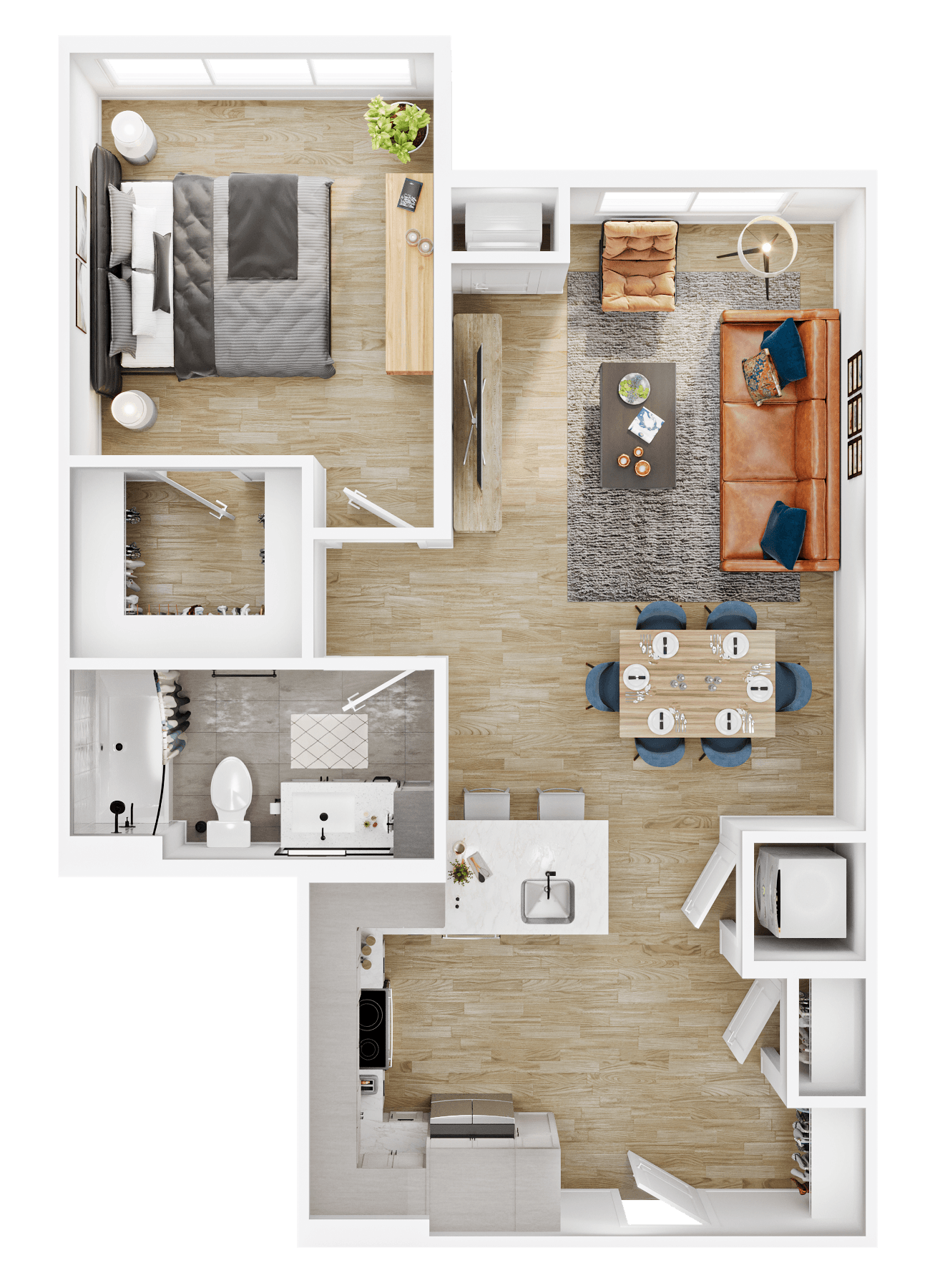 Rendering of the A31 floor plan with 1 bedroom[s] and 1 bathroom[s] at Vermeer