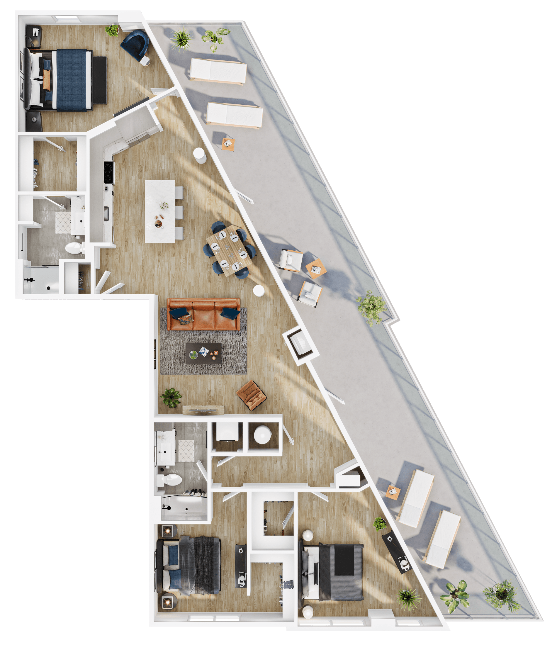 Rendering of the C5 floor plan with 3 bedroom[s] and 2 bathroom[s] at Vermeer