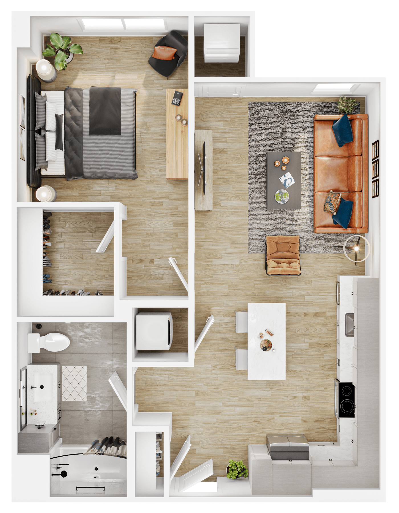 Rendering of the A30 floor plan with 1 bedroom[s] and 1 bathroom[s] at Vermeer