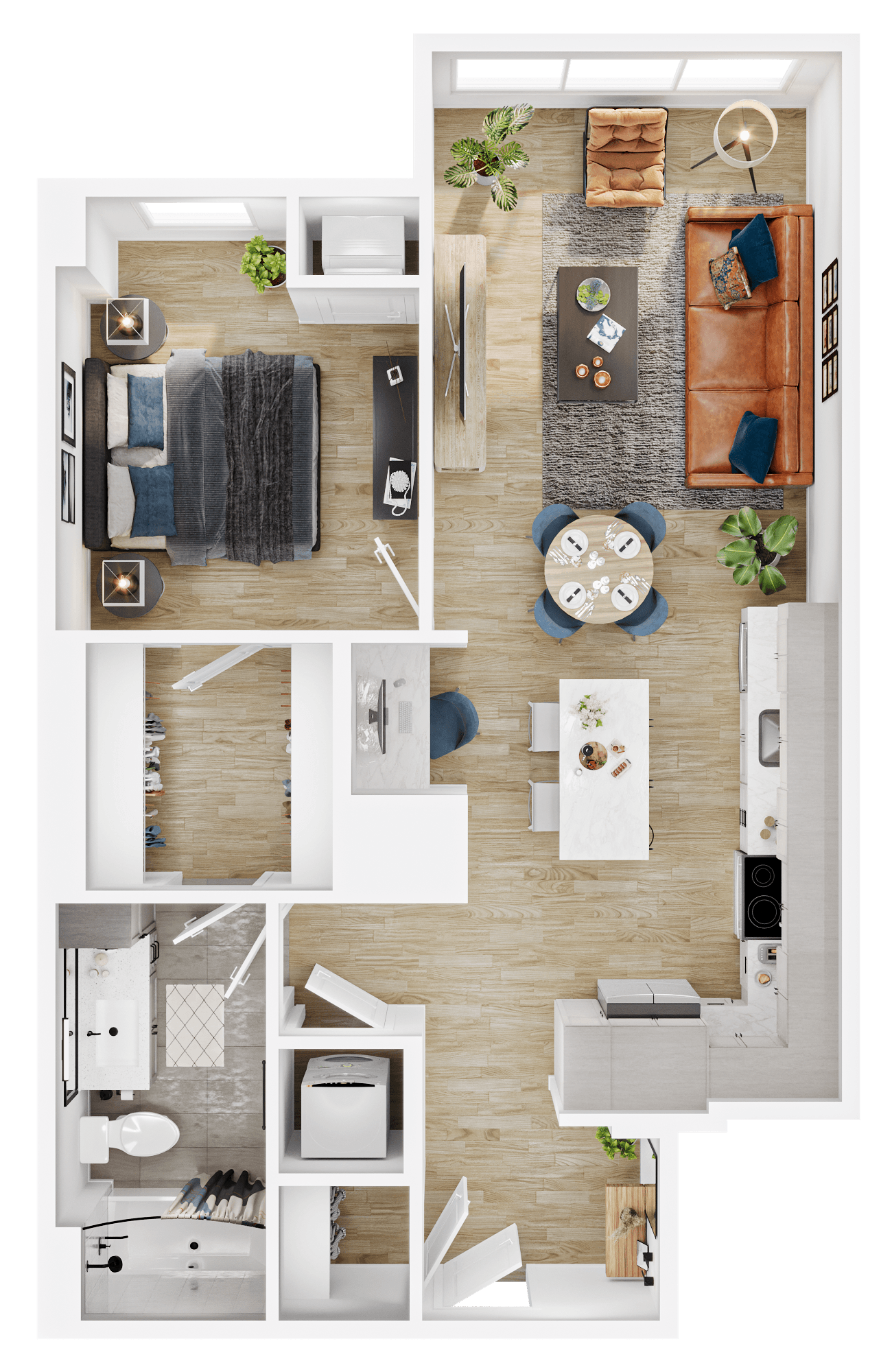 Rendering of the A14 floor plan with 1 bedroom[s] and 1 bathroom[s] at Vermeer