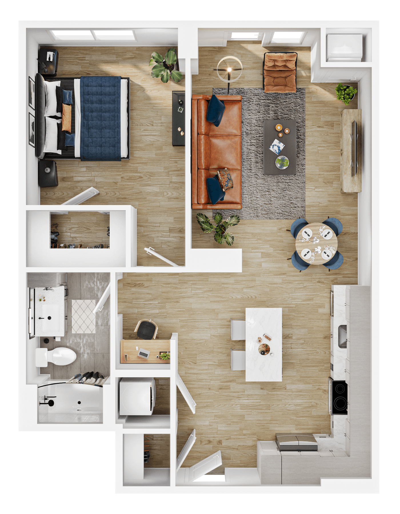Rendering of the A34 floor plan with 1 bedroom[s] and 1 bathroom[s] at Vermeer