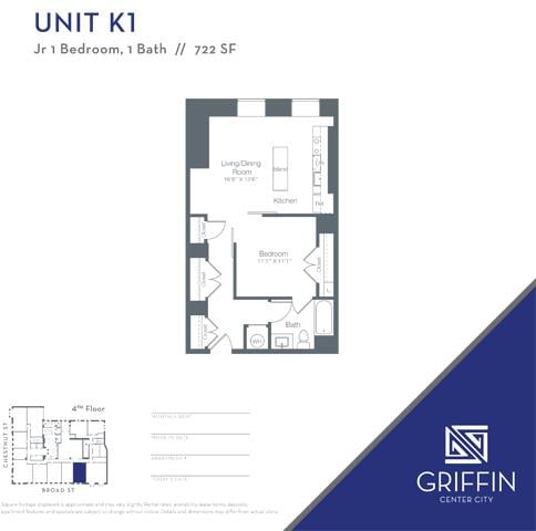 K1 Jr 1 Bedroom 1 Bath floor plan