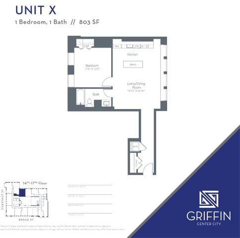 X 1 Bedroom 1 Bath floor plan