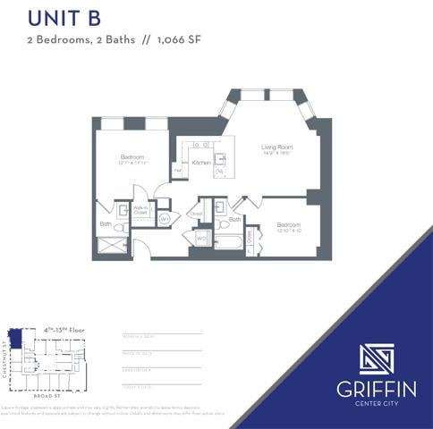 B  2 Bedroom 2 Bath floor plan