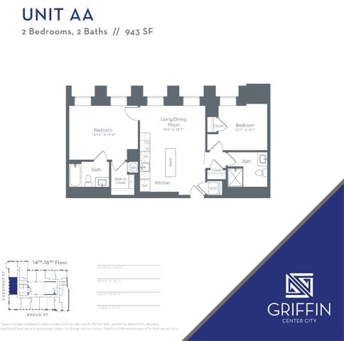 AA 2 Bedroom 2 Bath floor plan