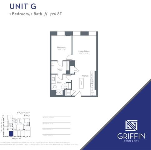 G1 1 Bedroom 1 Bath floor plan