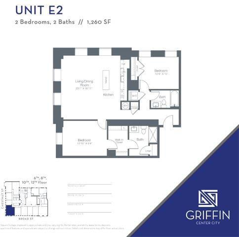 E2 2 Bedroom 2 Bath floor plan