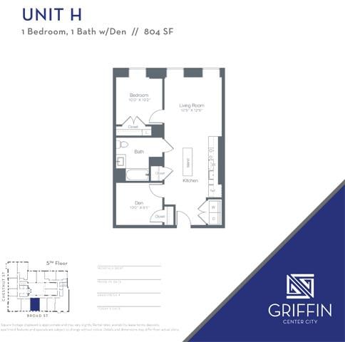 H 1 Bedroom 1 Bath-ADA floor plan