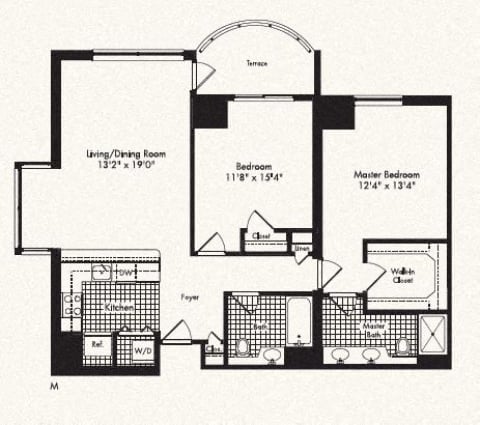 M 2Bed 2 Bath floor plan
