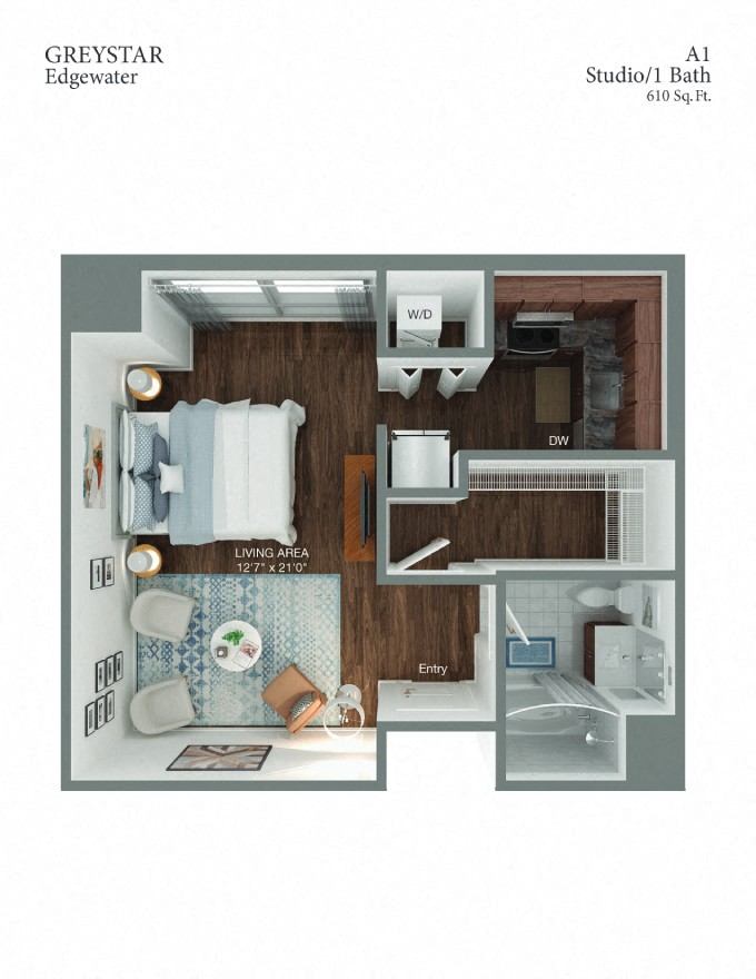 A1 Studio 1 Bath floor plan