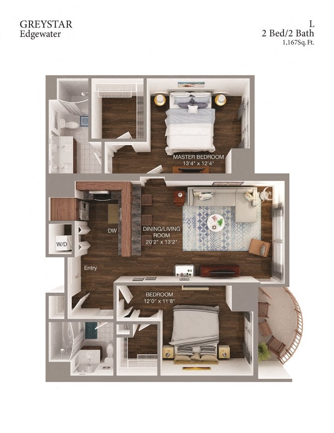 L 2 Bed 2 Bath floor plan