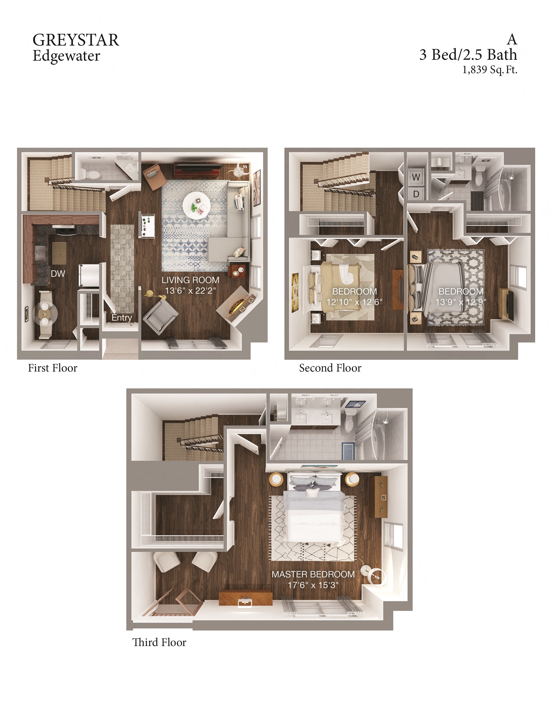 A 3 Bed 2.5 Bath Townhome floor plan