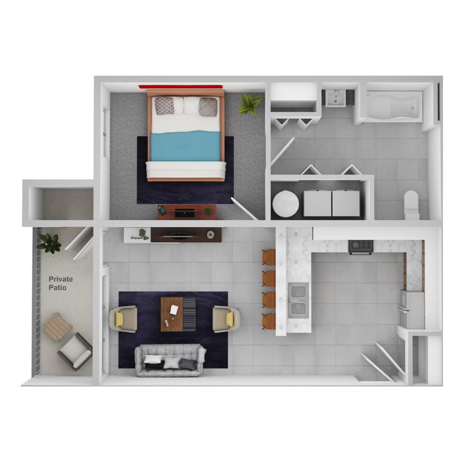 One Bed, One Bath West floor plan