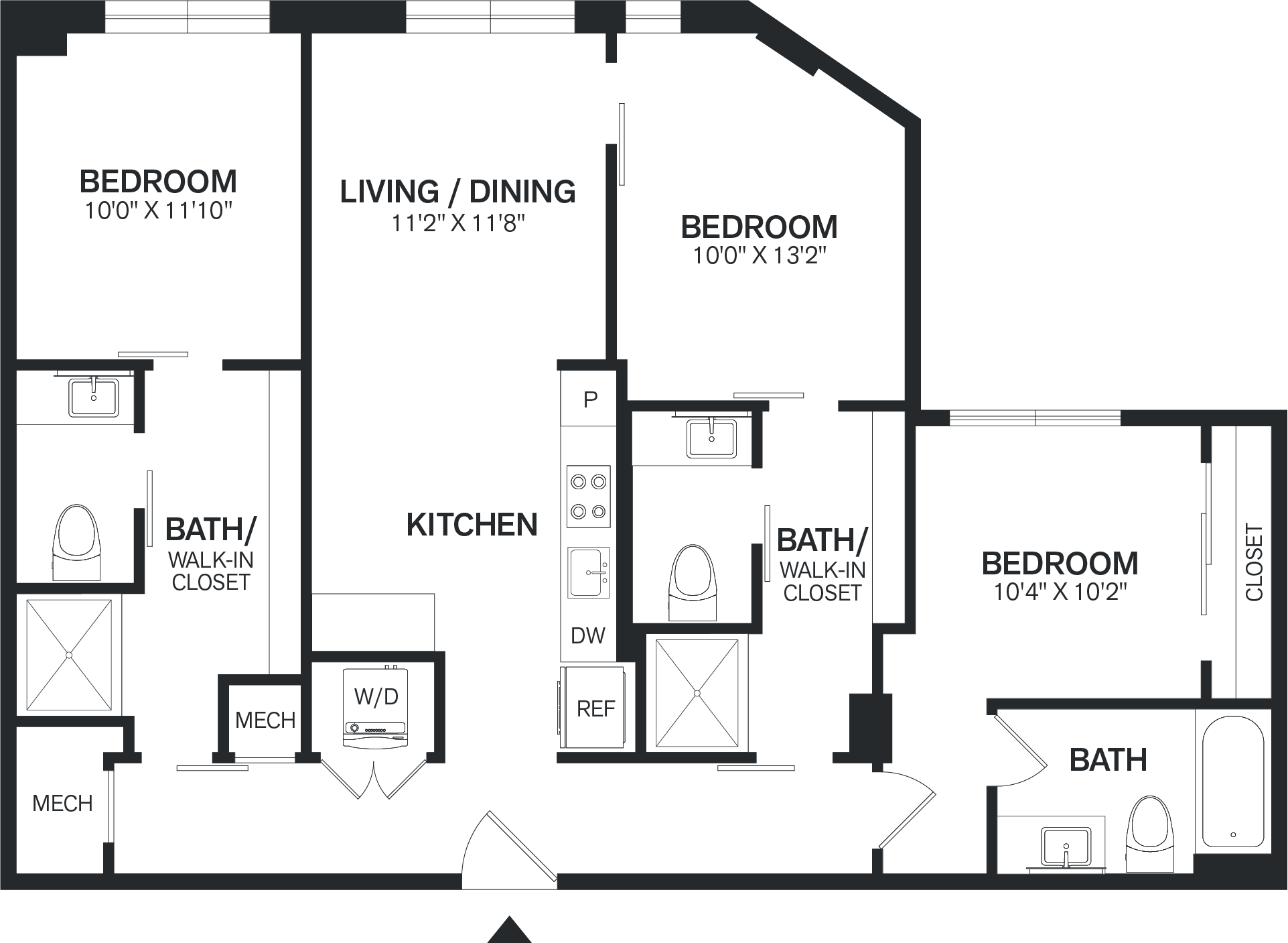 3 Bed/3 Bath PH-C1P floor plan
