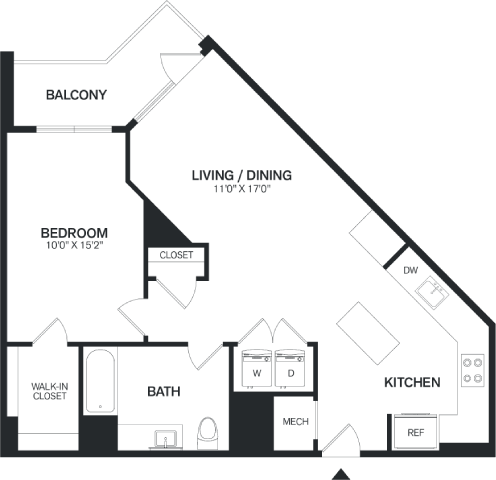 1 Bed/1 Bath PH-A11P floor plan