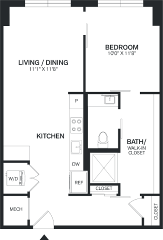 1 Bed/1 Bath PH-A4P floor plan