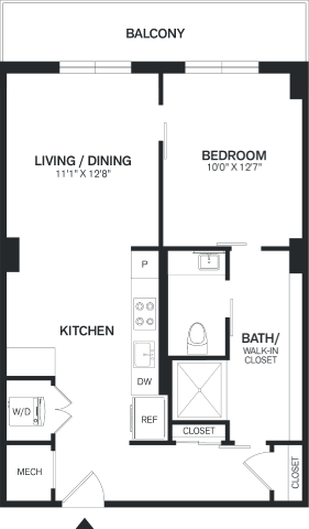 1 Bed/1 Bath PH-A6P floor plan