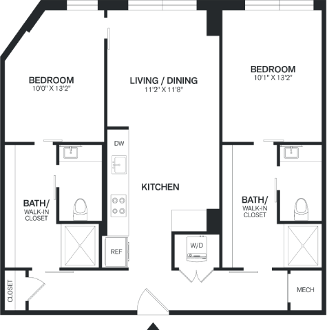 2 Bed/2 Bath-B1 floor plan