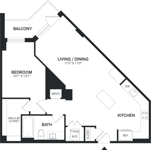 1 Bed/1 Bath PH-A10P floor plan