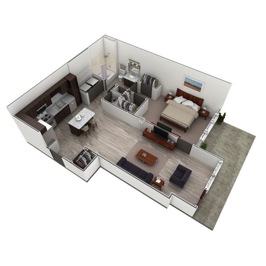 1 BR Designer Courtyard Garage floor plan