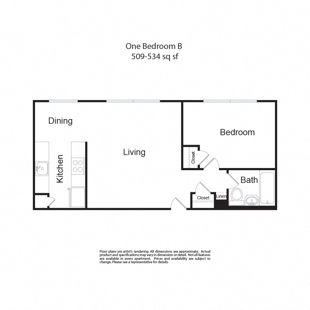 One Bedroom B floor plan