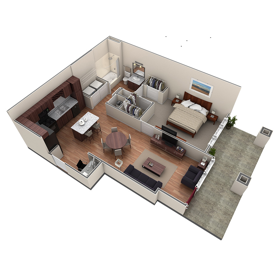 1 BR Designer Courtyard floor plan