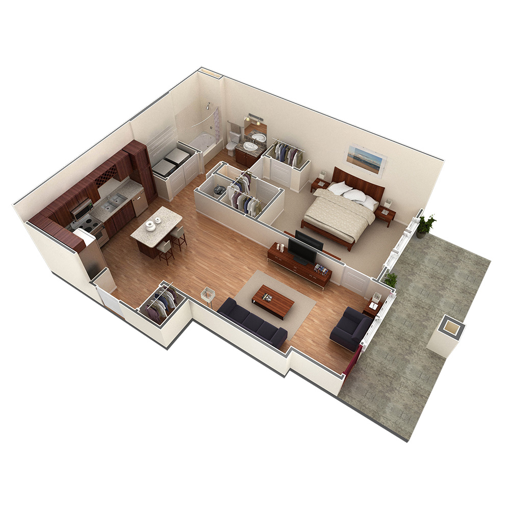 1 BR Designer Courtyard Garage floor plan