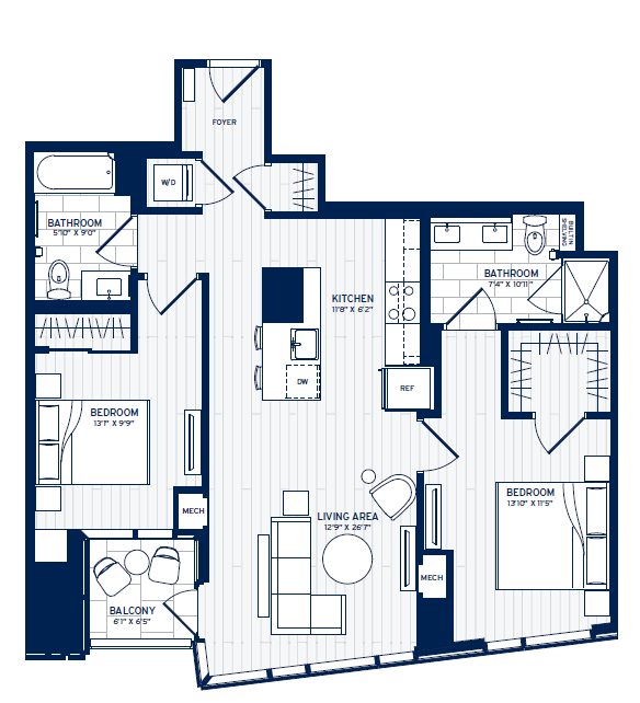 2 Bed/2 Bath-E6 floor plan