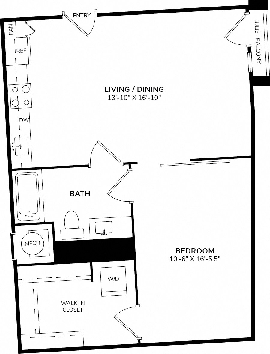 Rendering of the A9 floor plan with 1 bedroom[s] and 1 bathroom[s] at The Casey