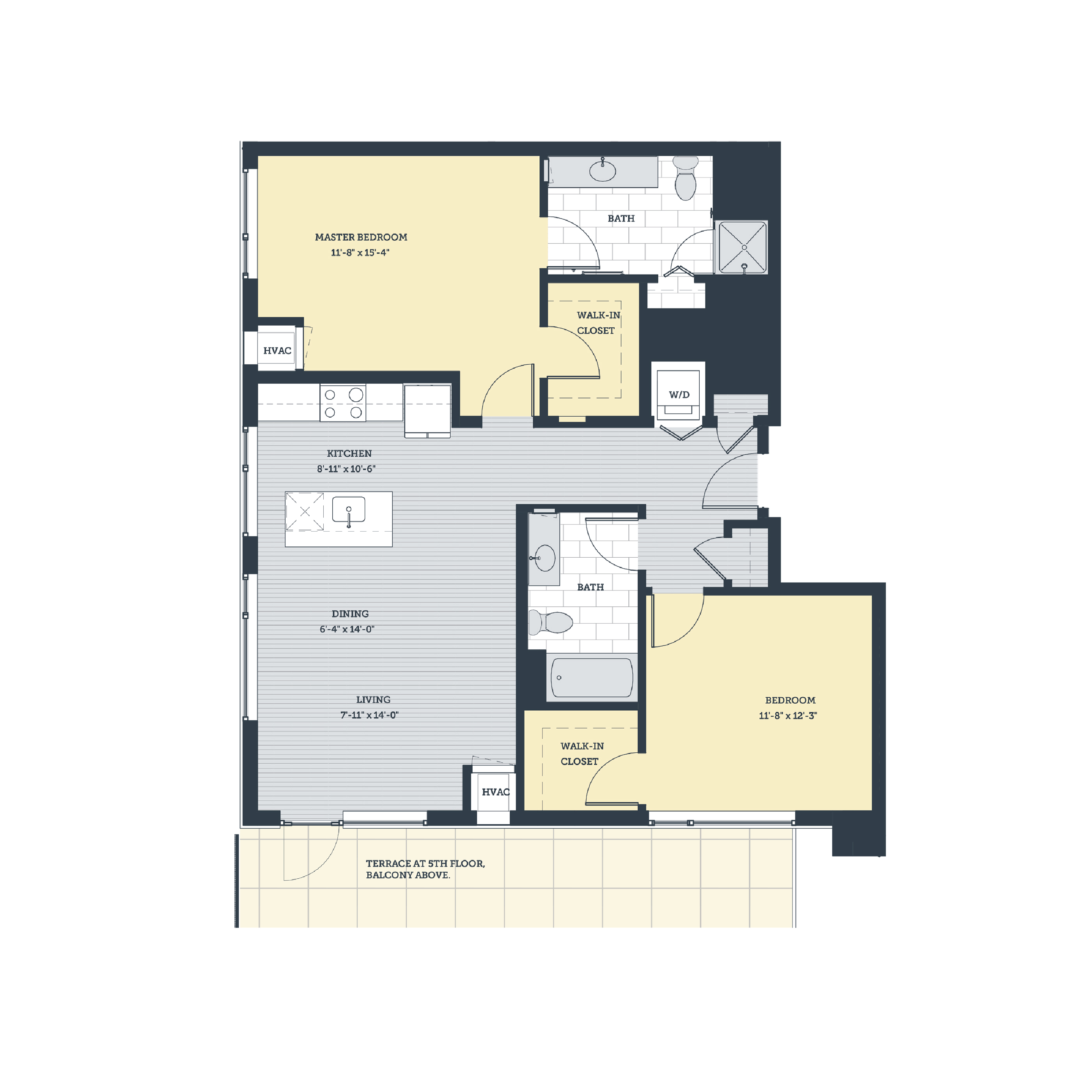 Rendering of the 2G floor plan with 2 bedroom[s] and 2 bathroom[s] at eleven33apartments