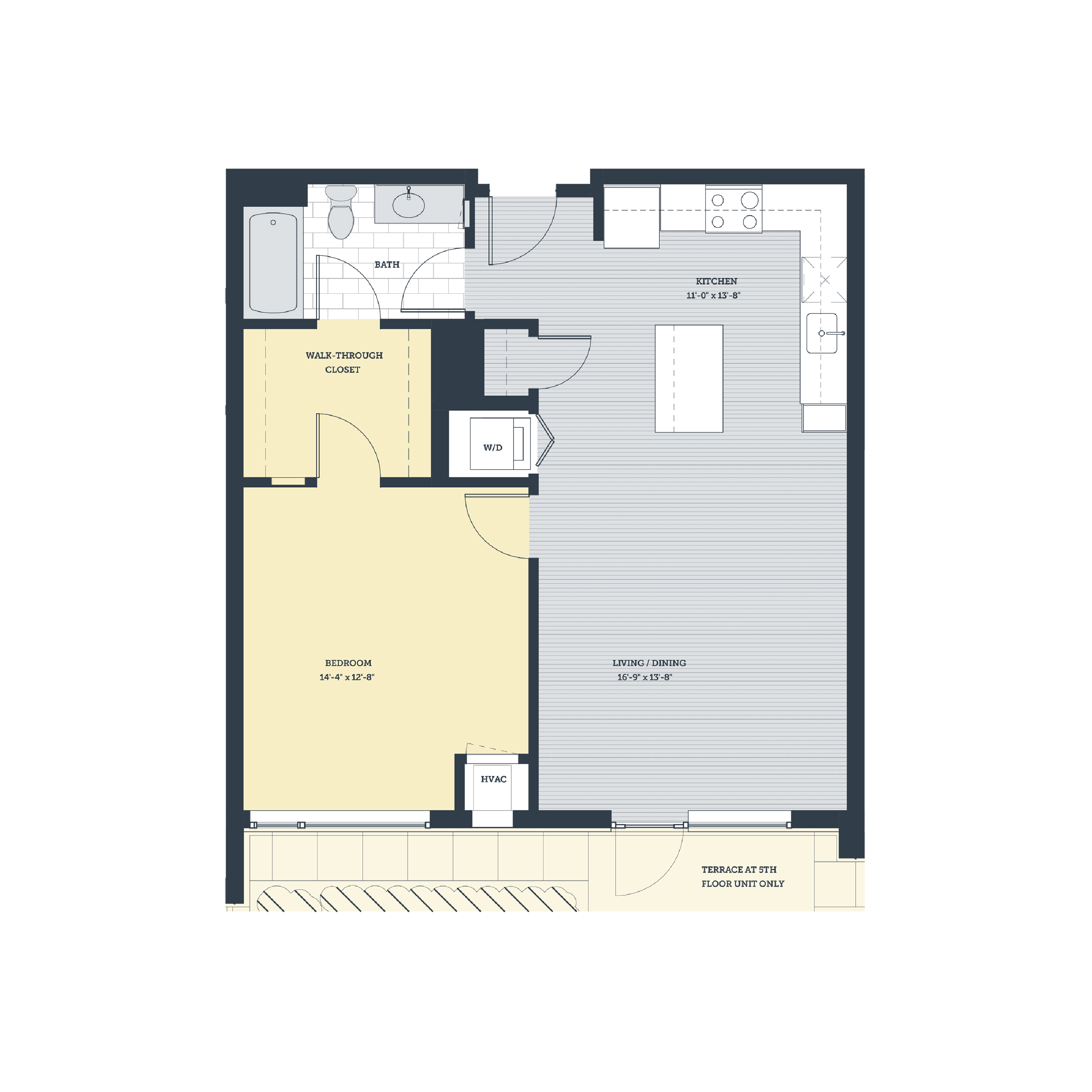 Rendering of the 1O floor plan with 1 bedroom[s] and 1 bathroom[s] at eleven33apartments