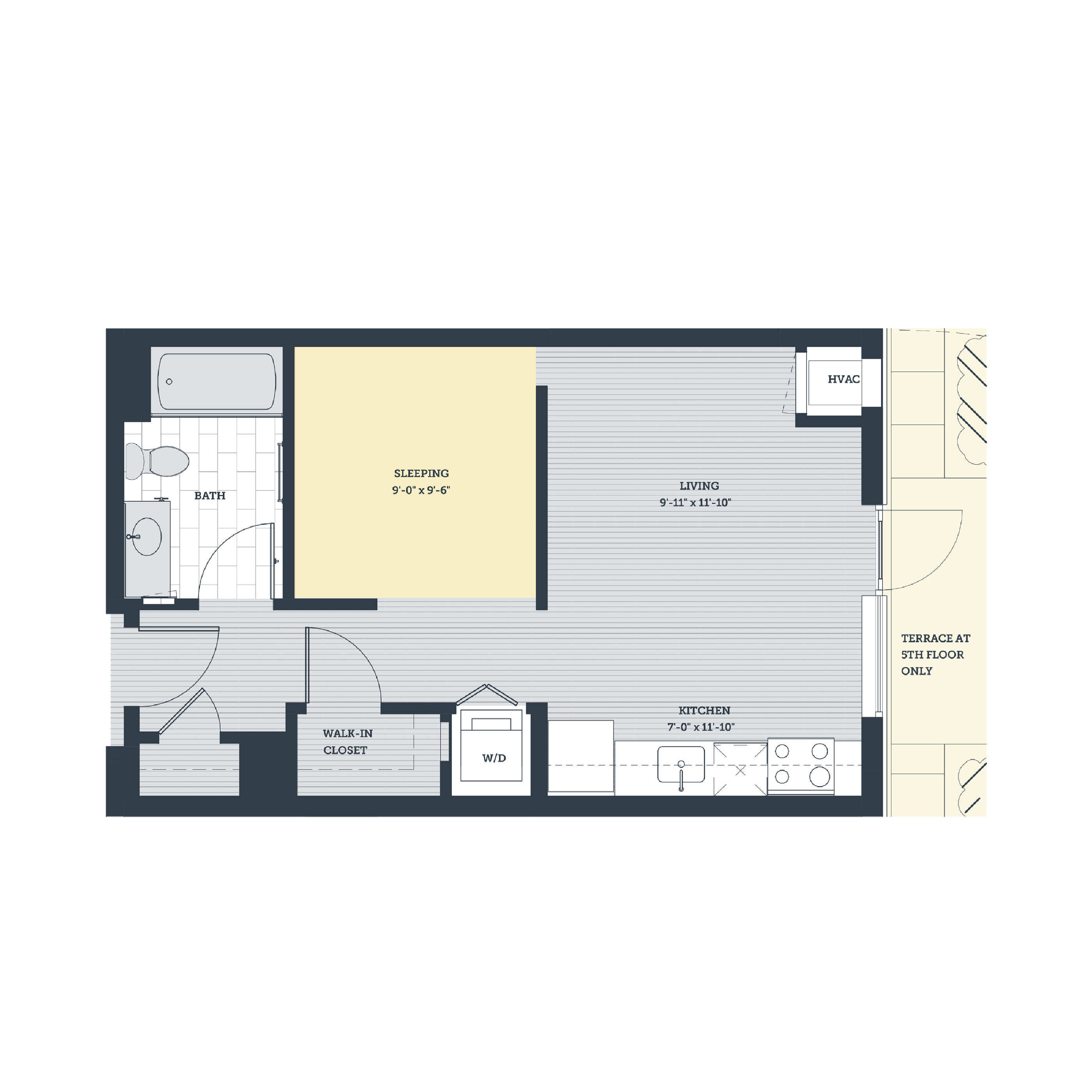 Rendering of the OB floor plan with a Studio bedroom and 1 bathroom[s] at eleven33apartments