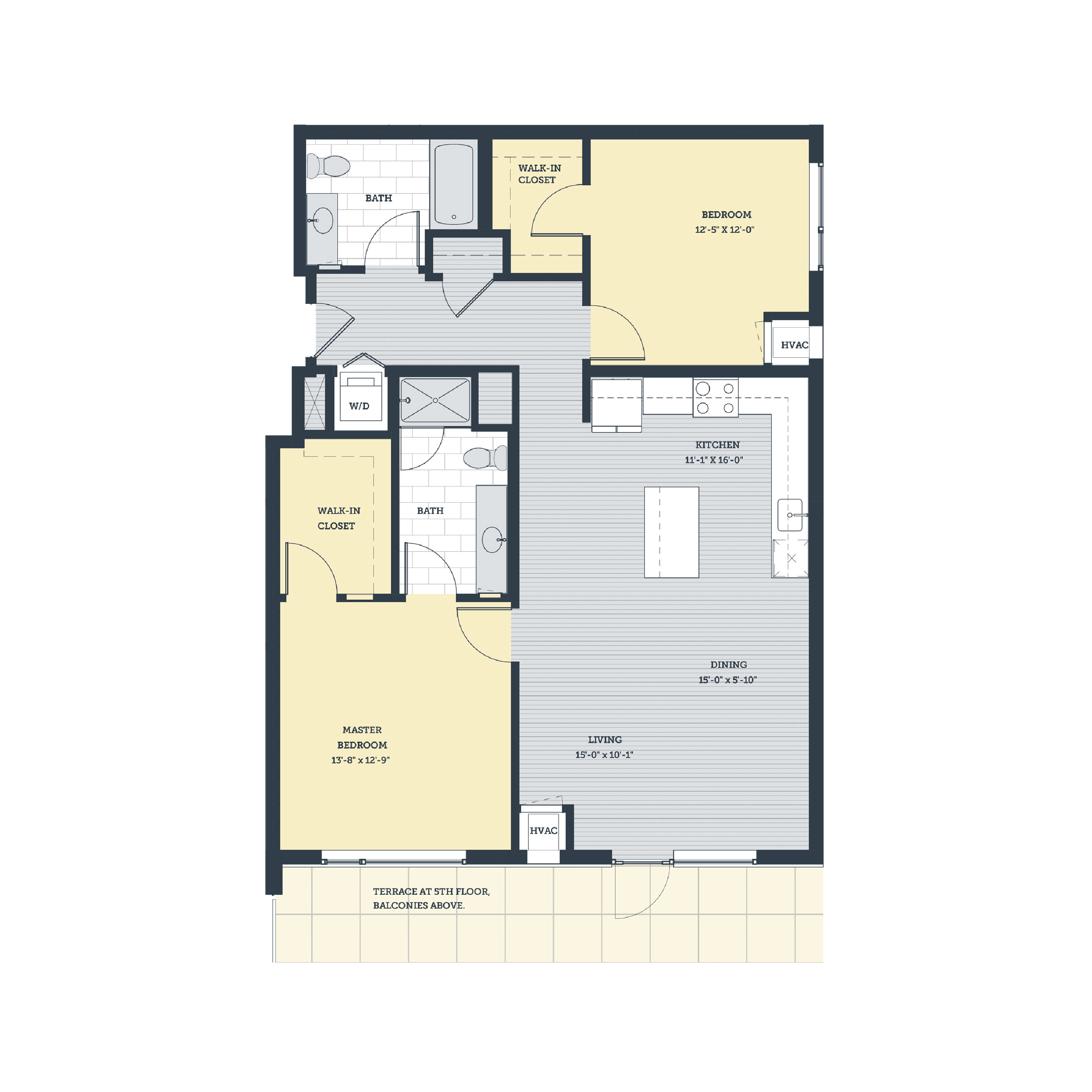 Rendering of the 2J floor plan with 2 bedroom[s] and 2 bathroom[s] at eleven33apartments