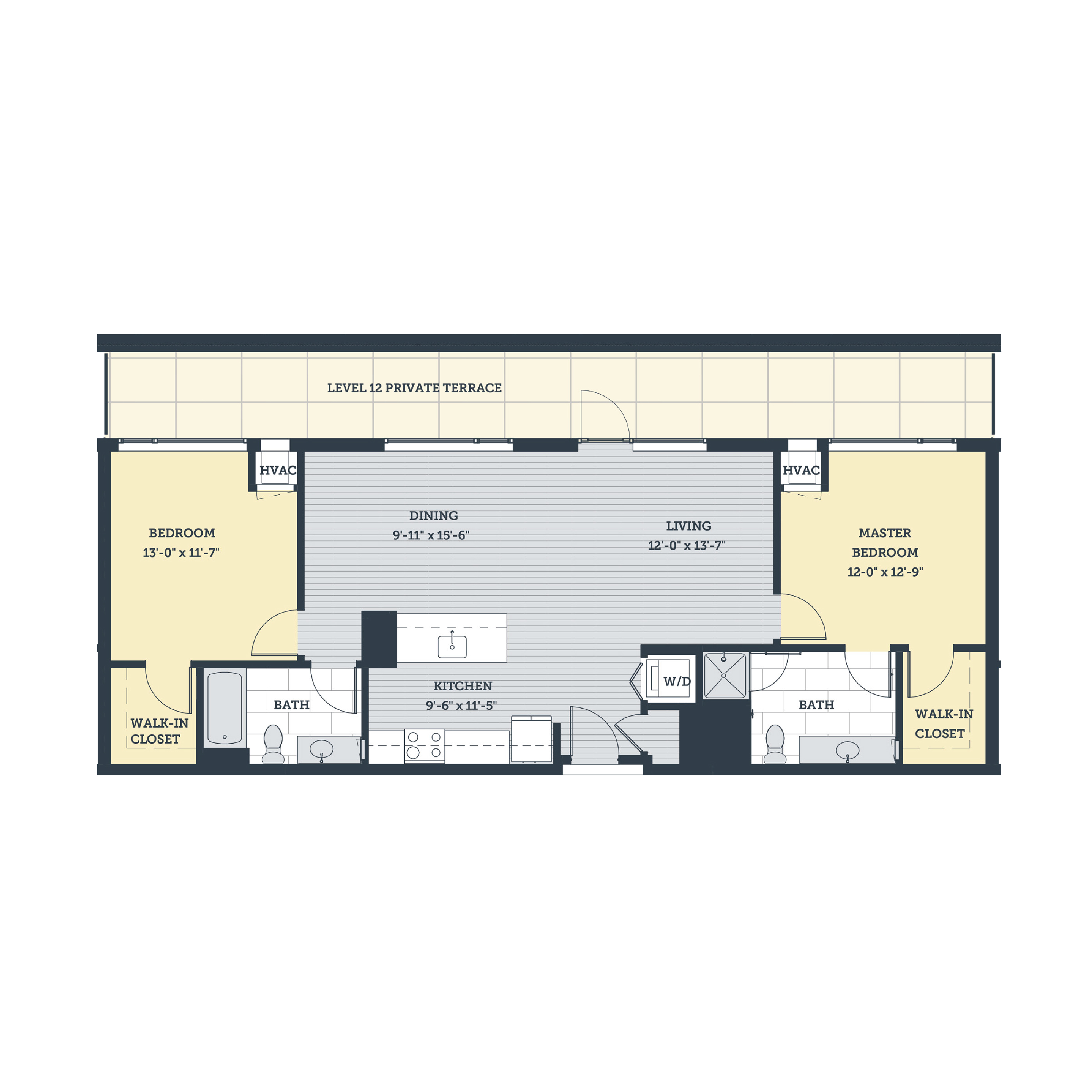 Rendering of the 2E floor plan with 2 bedroom[s] and 2 bathroom[s] at eleven33apartments