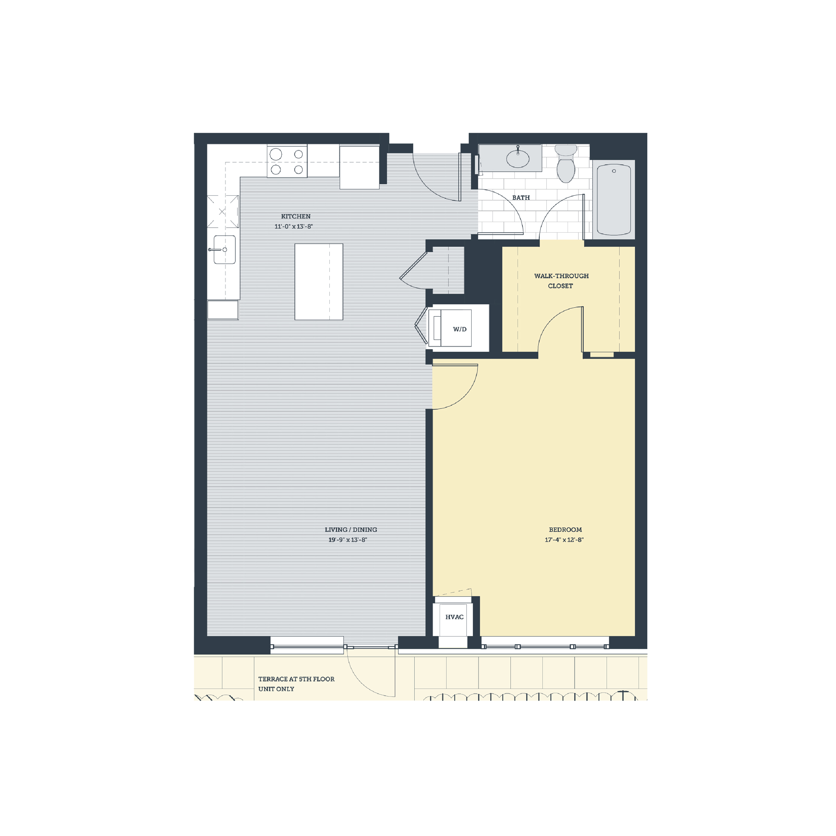 Rendering of the 1R floor plan with 1 bedroom[s] and 1 bathroom[s] at eleven33apartments