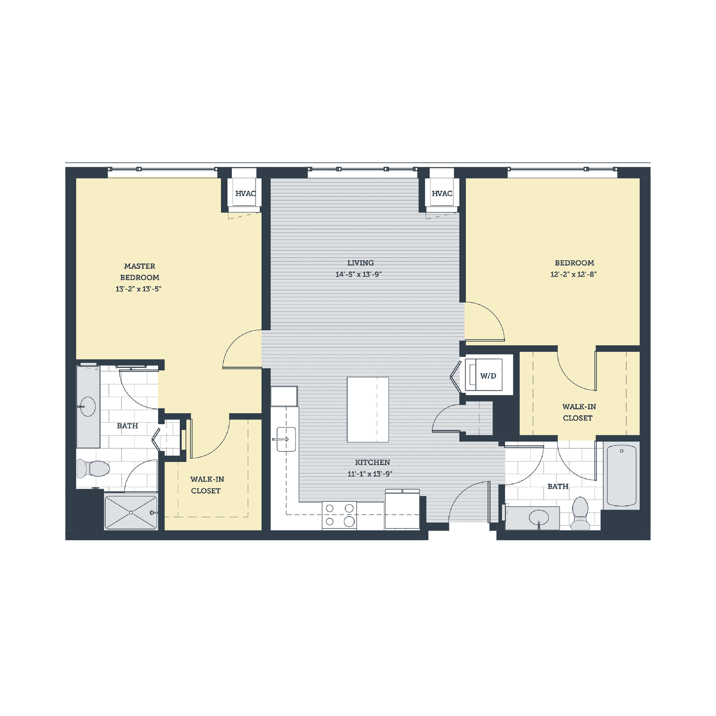 Rendering of the 2D floor plan with 2 bedroom[s] and 2 bathroom[s] at eleven33apartments