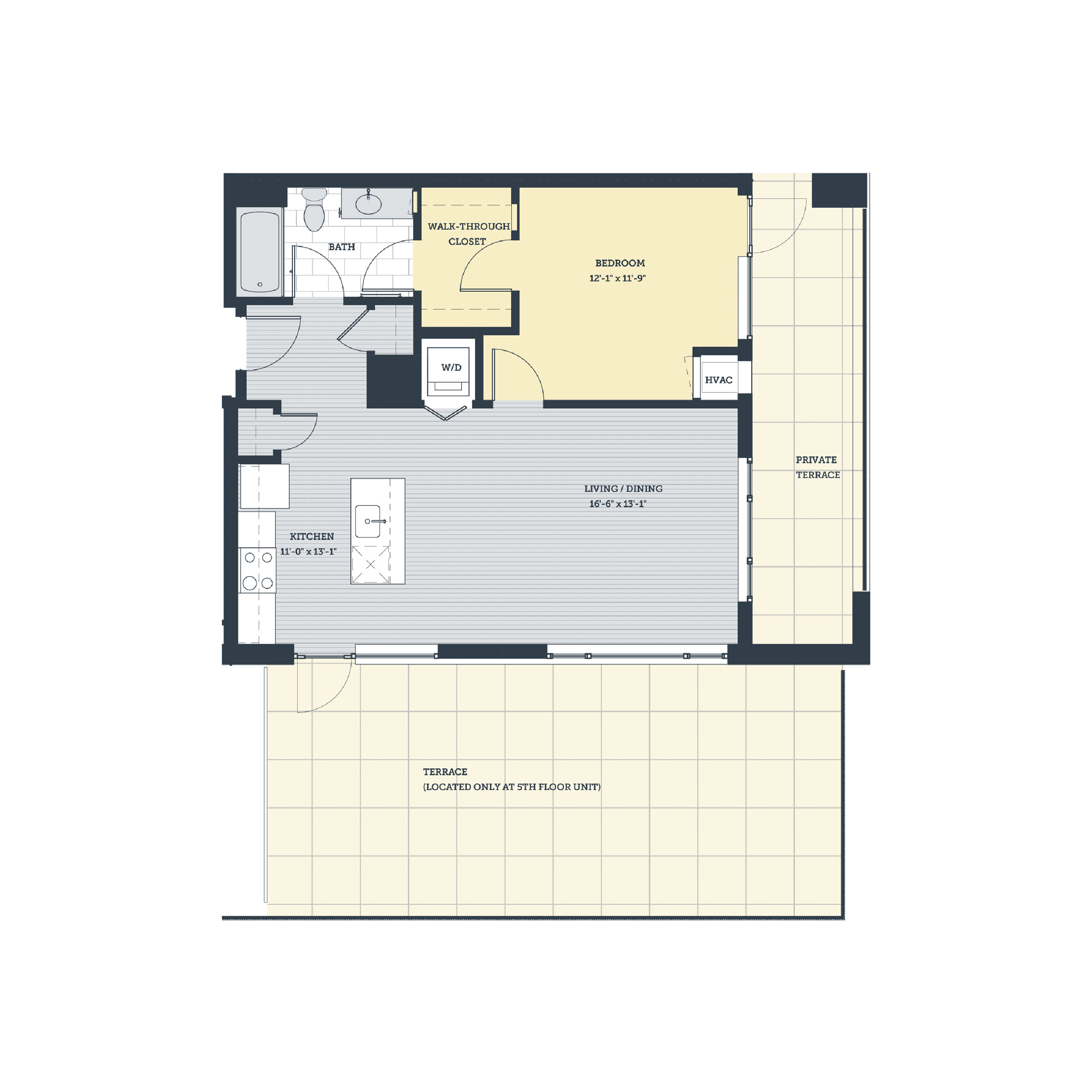 Rendering of the 1M floor plan with 1 bedroom[s] and 1 bathroom[s] at eleven33apartments