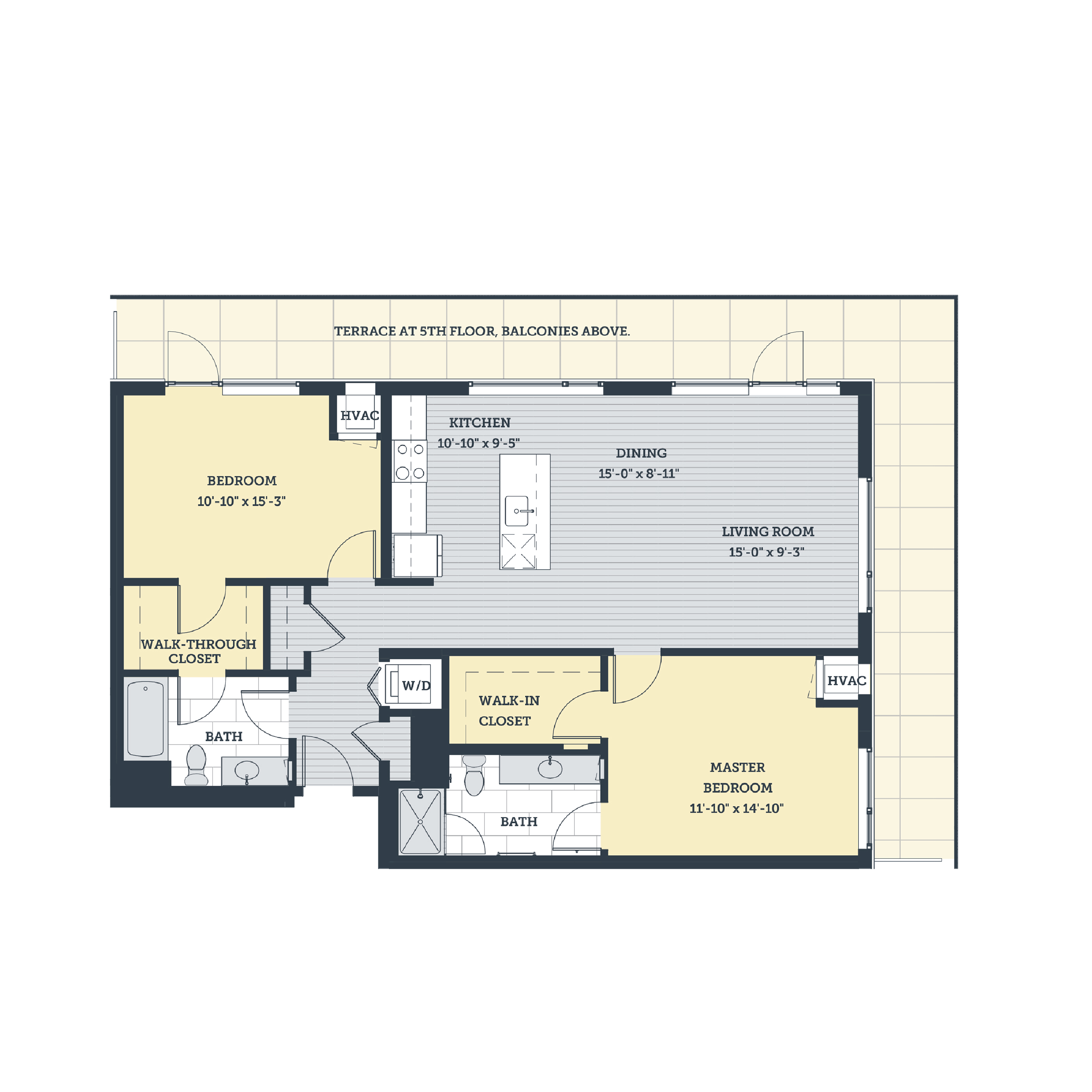 Rendering of the 2L floor plan with 2 bedroom[s] and 2 bathroom[s] at eleven33apartments