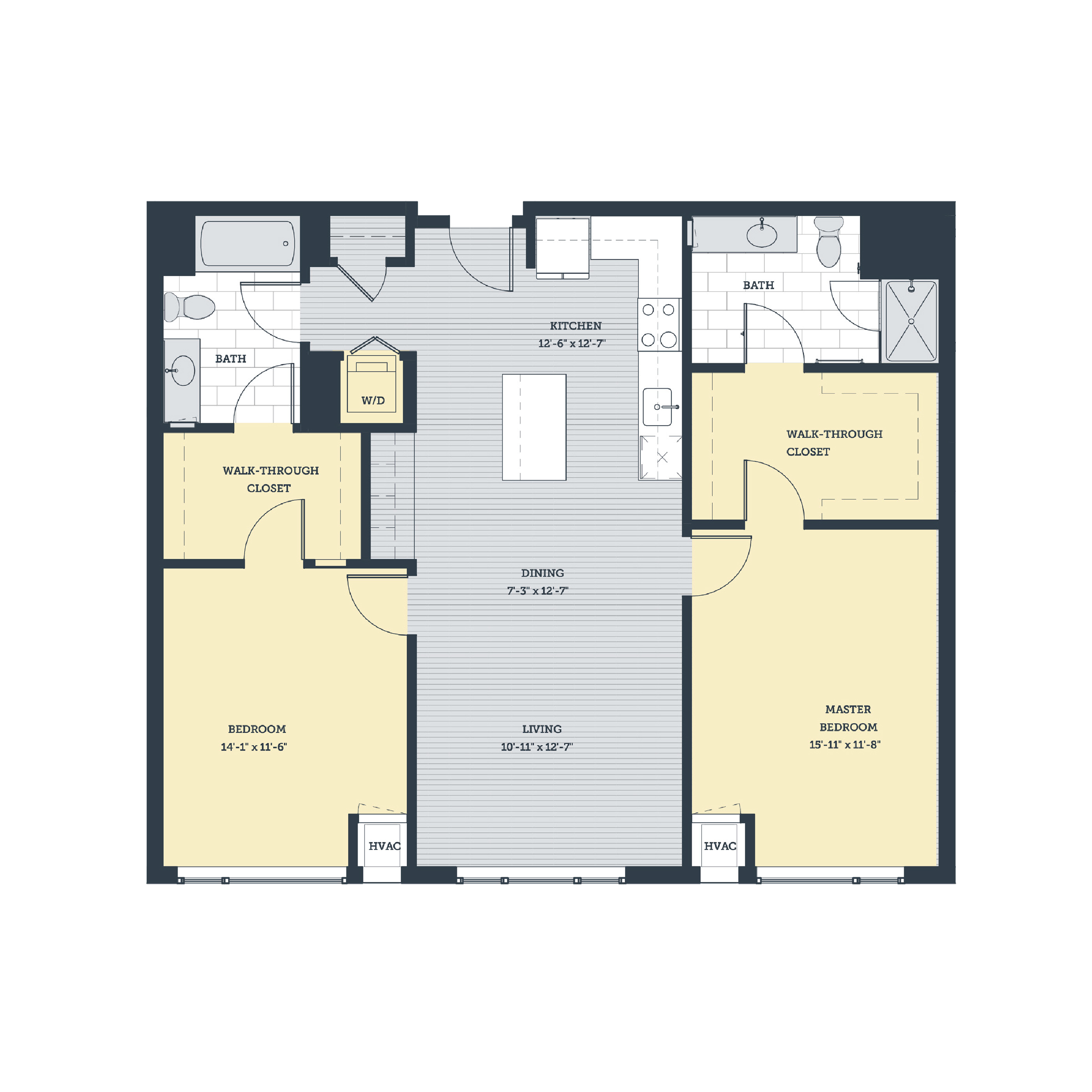 Rendering of the 2I floor plan with 2 bedroom[s] and 2 bathroom[s] at eleven33apartments