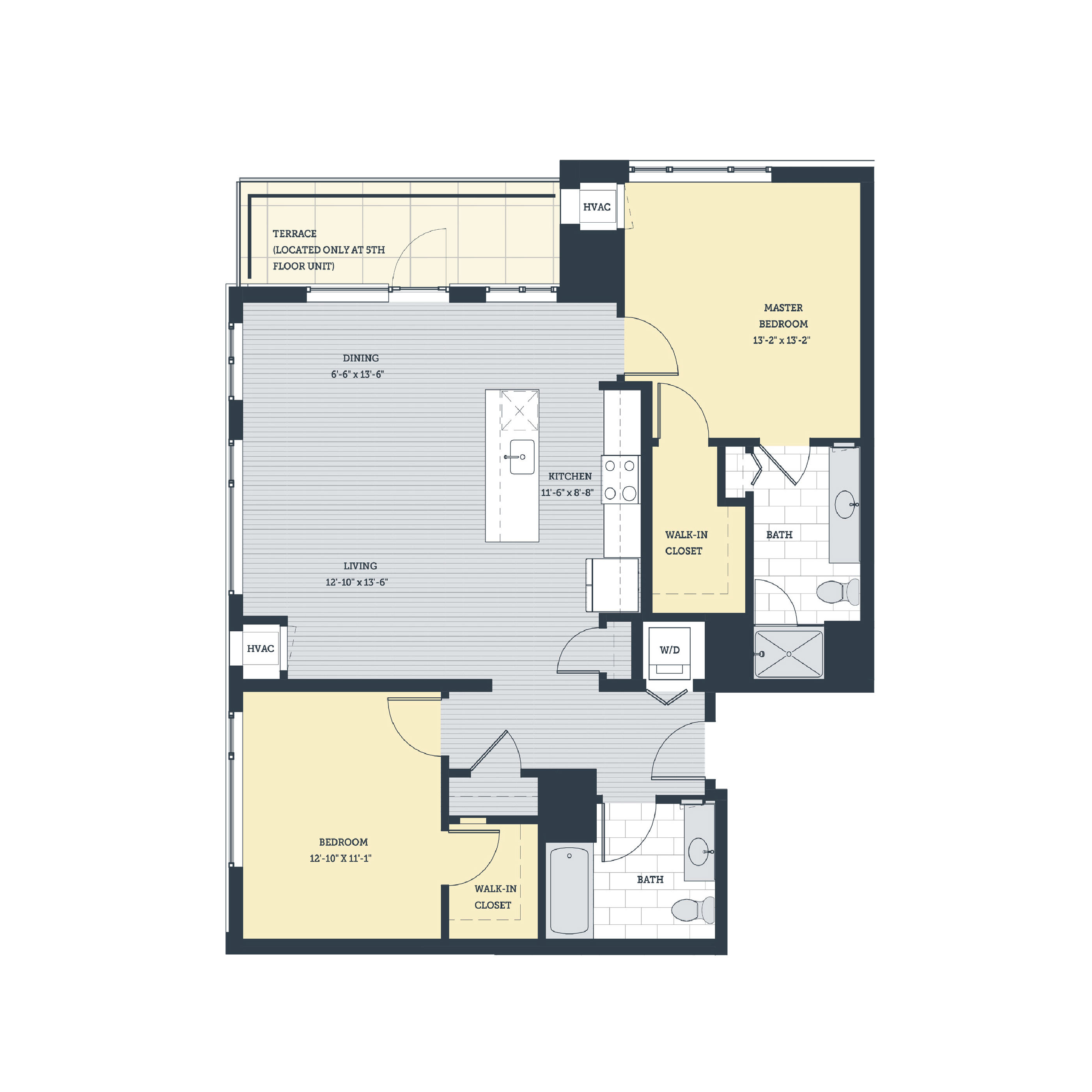 Rendering of the 2K floor plan with 2 bedroom[s] and 2 bathroom[s] at eleven33apartments