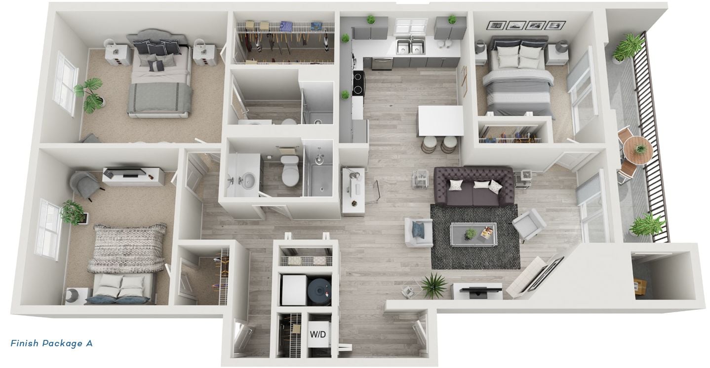 D1 - 3 Bed, 2 Bath floor plan