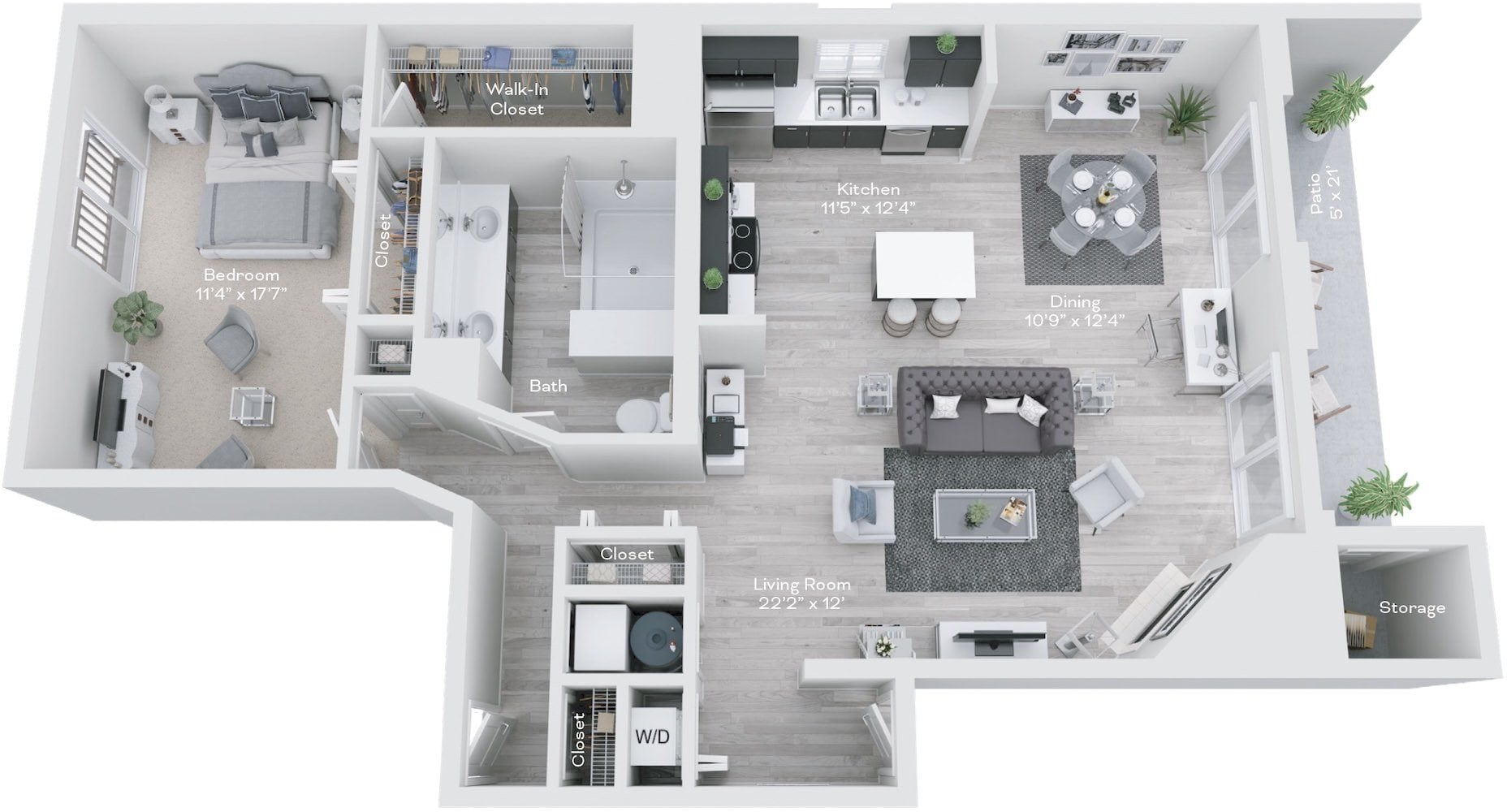 A2 - 1 Bed, 1.5 Bath floor plan