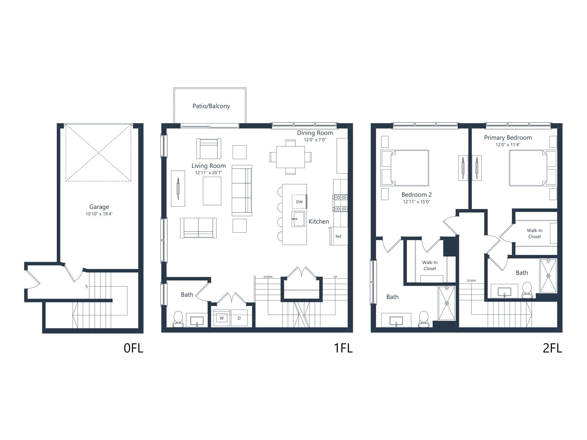 C1M1-TH | 2 Bed | 2.5 Bath floor plan