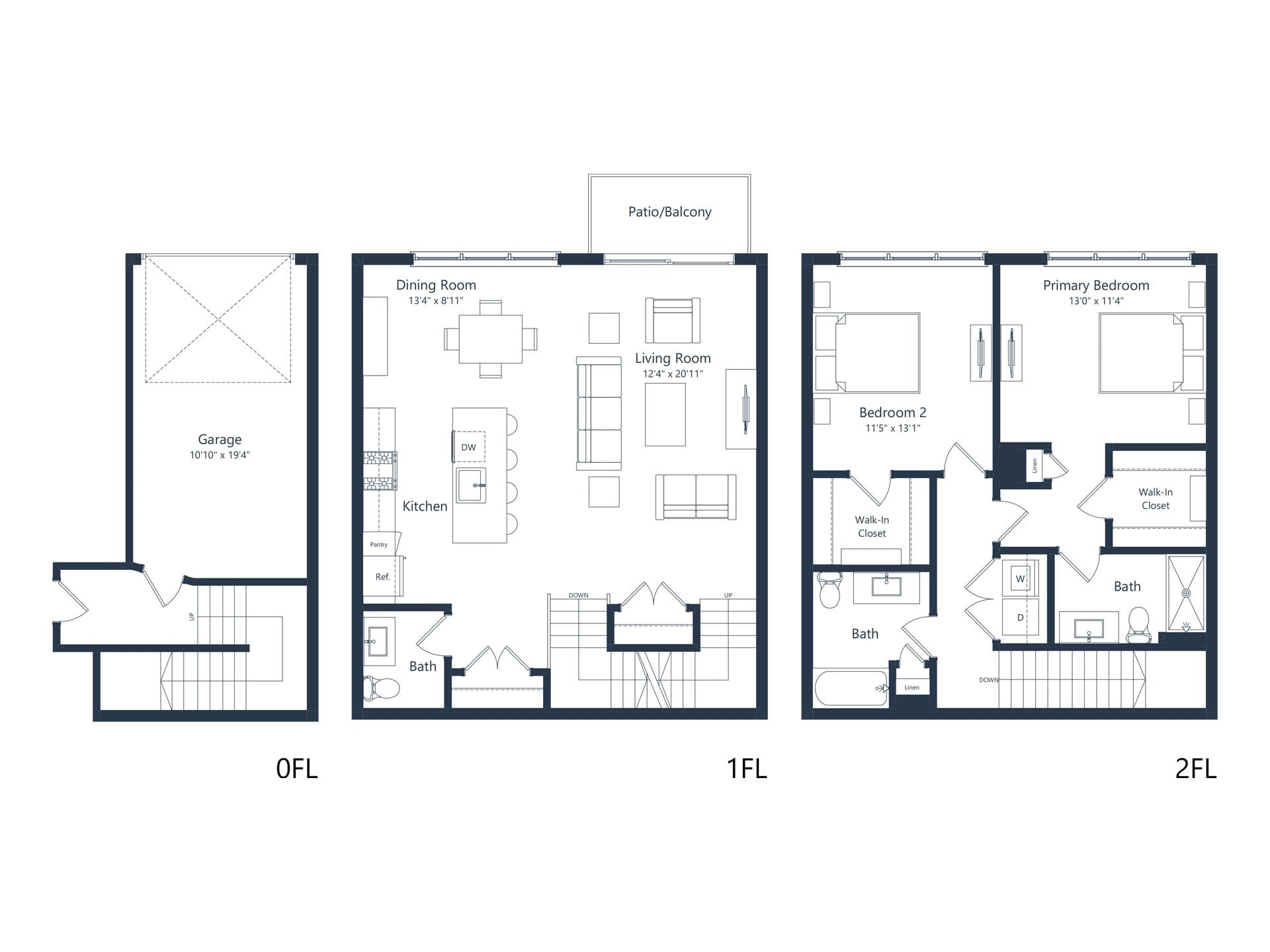 C1-TH | 2 Bed | 2.5 Bath floor plan