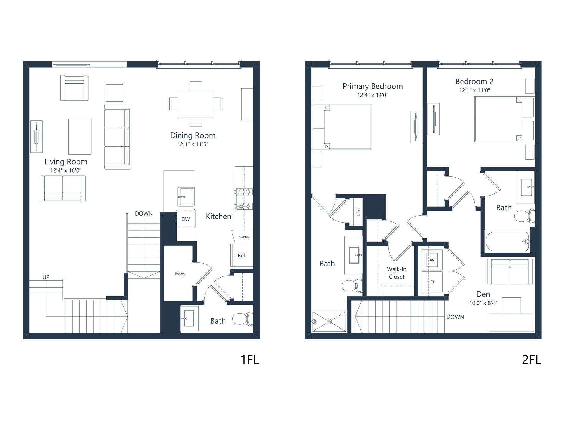 C2- TH | 2 Bed | 2.5 Bath | Den floor plan