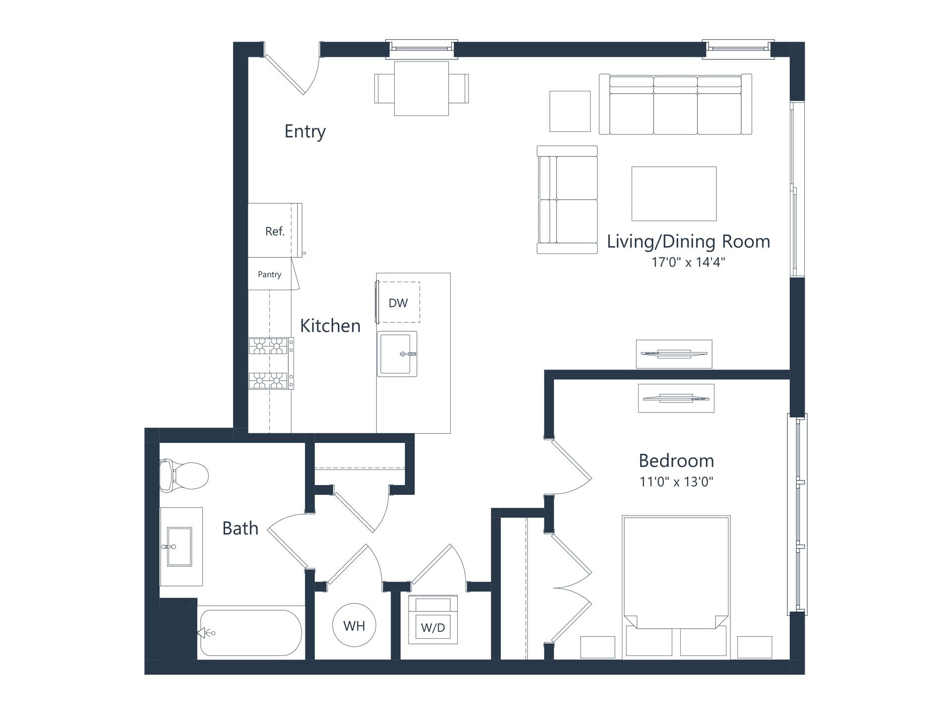 A1a | 1 Bed | 1 Bath floor plan