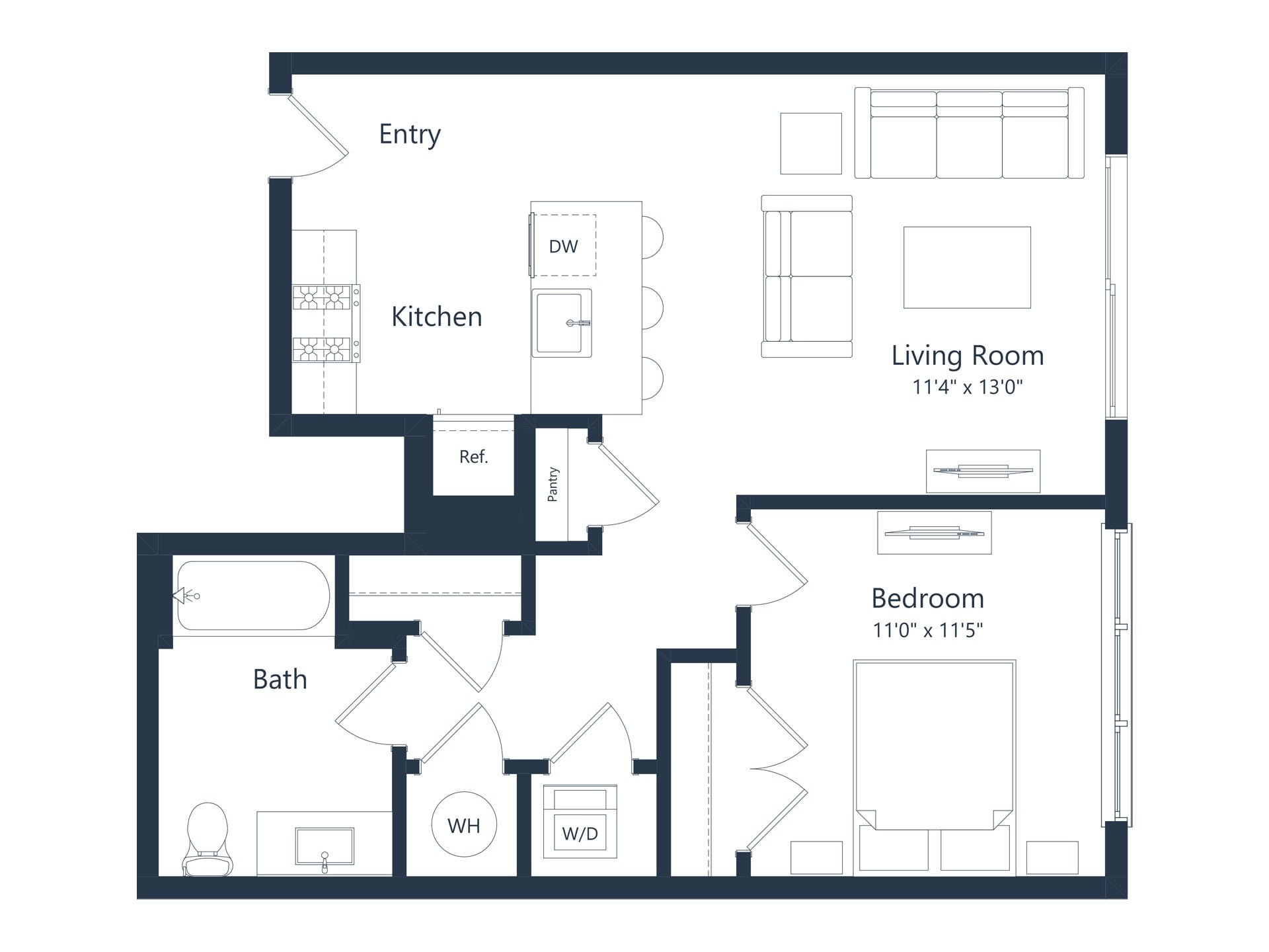 A2 | 1 Bed | 1 Bath floor plan